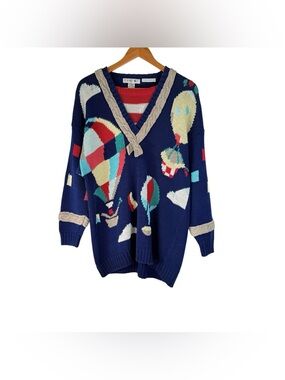 Lisa Nichols Vintage 1980s Hot Air Balloon Cotton Sweater Size Large